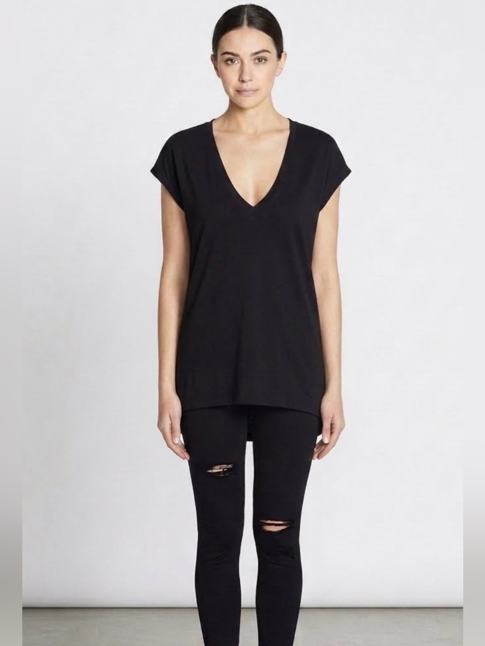 IRO Linen Simza Cap Sleeve Women’s Black V-Neck Top Size M